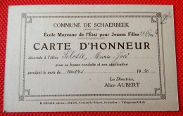 SCHAERBEEK  -  Carte D'Honneur De L' Ecole Moyenne De  L'Etat Pour Jeunes Filles  - ( Au Dos : Courtrai , La Lys ) - Education, Schools And Universities