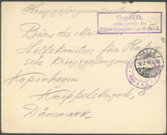 FELDPOST I.WK 1916, Feldpostbrief Des Moskauer Hilfskomitees Für Russische Kriegsgefangene Kopenhagen Mit Violettem Zens - Ocupación 1914 – 18