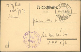 FELDPOST I.WK 1918, Feldpostkarte Mit Violettem Briefstempel ORTSFESTER FLUGABWEHRKANONENZUG 47 An Sächs. Flak Bttr. 305 - Occupazione 1914 – 18