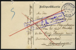 FELDPOST I.WK JETTINGEN (OBERELS.), 18.10.15 Auf Feldpostkarte Nach Kopenhagen, Blauer Zensurstempel Mülhausen (Els), P. - Ocupación 1914 – 18