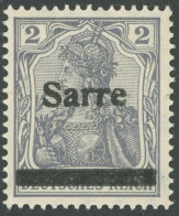 SAARGEBIET A 1 , 1920, 2 Pf. Dunkelblaugrau (schraffierter Hintergrund) Aufdruck Irrtümlich Auf Dt. Reich Mi.Nr. 83I Sta - Andere & Zonder Classificatie