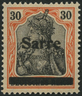 SAARGEBIET 10yI , 1920, 30 Pf. Dunkelrotorange/schwarz Auf Orangeweiß, Type I, Falzreste, Ein Kurzer Zahn Sonst Pracht,  - Otros & Sin Clasificación