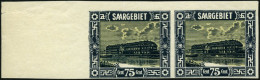 SAARGEBIET 101U Paar , 1923, 75 C. Steingutfabrik, Ungezähnt, Im Waagerechten Randpaar, Rechte Marke Mit Abart Scheinwer - Autres & Non Classés