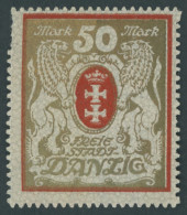 FREIE STADT DANZIG 100Xa , 1922, 50 M. Rot/gold, Wz. 2X, Postfrisch, Kleiner Durchstichfehler Sonst Pracht, Mi. 260.- - Otros & Sin Clasificación