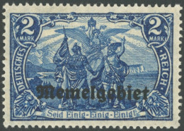 MEMELGEBIET 12aII , 1920, 2 M. Blau Mit Plattenfehler Krone Links Beschädigt Sowie Kleiner Waagerechter Strich Im E Von  - Memelland 1923