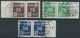 ESTLAND 1-3y Paar O, 1941, Landespost, Gewöhnliches Papier, In Waagerechten Randpaaren, Prachtsatz, Mi. 110.- - Besetzungen 1938-45