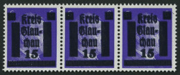 GLAUCHAU 5aDDV , 1945, 15 Auf 6 Pf. Lebhaftblauviolett Doppelaufdruck Im Waagerechten Dreierstreifen, Ein Wert Mit Abart - Privatpost