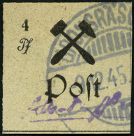 GROSSRÄSCHEN 14BIII O, 1945, 4 Pf. Schwarz Auf Weiß, Ungezähnt, Type III, Pracht, Mi. 250.- - Sonstige & Ohne Zuordnung