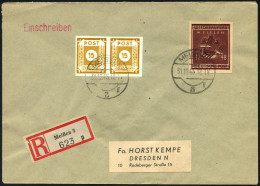 MEISSEN 38bB BRIEF, 1945, 12 Pf. Dunkellilabraun Wiederaufbau Mit Zusatzfrankatur Auf Kempe-Einschreibbrief, Pracht, Gep - Andere & Zonder Classificatie