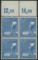 ALLIIERTE BES. 950aPOR VB , 1947, 20 Pf. Mittelblau, Plattendruck, Durchgezähnt, Im Viererblock Vom Oberrand, Pracht, Mi - Other & Unclassified