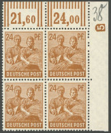 ALLIIERTE BES. 951DZ , 1947, 24 Pf. Braunorange, Oberer Rechter Eckrandviererblock Mit Druckereizeichen 5, Postfrisch, P - Other & Unclassified