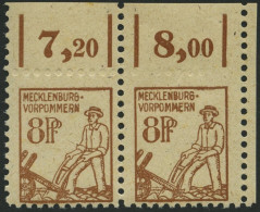 MECKLENBURG-VORPOMMERN 15a Paar , 1945, 8 Pf. Mittelsiena Im Waagerechten Paar Aus Der Rechten Oberen Bogenecke, Oberran - Sonstige & Ohne Zuordnung