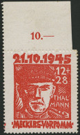 MECKLENBURG-VORPOMMERN 22b , 1945, 12 Pf. Orangerot Faschismus, Oberrandstück, Zähnung Oben Nur Angedeutet, Pracht, Foto - Andere & Zonder Classificatie