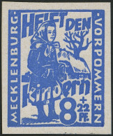 MECKLENBURG-VORPOMMERN 27aDDU , 1945, 8 Pf. Hellultramarin Kinderhilfe, Doppeldruck, Ungezähnt, Pracht, Gepr. Kramp, Mi. - Sonstige & Ohne Zuordnung