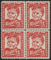 MECKLENBURG-VORPOMMERN 28b VB , 1945, 12 Pf. Dunkelrosa Kinderhilfe Im Viererblock, Pracht, Gepr. Kramp, Mi. 320.- - Autres & Non Classés