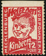 MECKLENBURG-VORPOMMERN 28bUo , 1945, 12 Pf. Dunkelrosa Kinderhilfe, Oben Ungezähnt, Gummi Nicht Original, Gepr. Zierer - Altri & Non Classificati