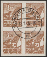 MECKLENBURG-VORPOMMERN 29xa VB O, 1946, 3 Pf. Lebhaftorangebraun, Kreidepapier, Im Zentrisch Gestempelten Viererblock, P - Andere & Zonder Classificatie