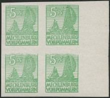 MECKLENBURG-VORPOMMERN 32xb VB , 1946, 5 Pf. Mittelgrün, Kreidepapier, Im Randviererblock, Dabei Feld 79 Und 80 Mit Abar - Sonstige & Ohne Zuordnung