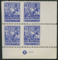 MECKLENBURG-VORPOMMERN 33xbUsDZ VB , 1946, 6 Pf. Violettblau, Kreidepapier, Senkrecht Ungezähnt, Im Eckrandviererblock M - Other & Unclassified