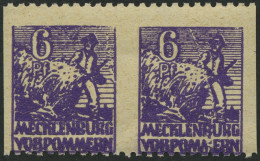 MECKLENBURG-VORPOMMERN 33ydUs Paar , 1946, 6 Pf. Dunkelrotviolett, Graues Papier, Senkrecht Ungezähnt, Im Waagerechten P - Autres & Non Classés