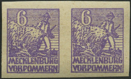 MECKLENBURG-VORPOMMERN 33yeU Paar , 1946, 6 Pf. Grauviolett, Graues Papier, Ungezähnt, Im Waagerechten Paar, Rückseitige - Other & Unclassified