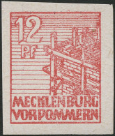 MECKLENBURG-VORPOMMERN 36xaU , 1946, 12 Pf. Dunkelgraurot, Kreidepapier, Ungezähnt, Pracht, Mi. 60.- - Other & Unclassified