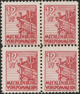 MECKLENBURG-VORPOMMERN 36xc VB , 1946, 12 Pf. Lebhaftbraunrot, Kreidepapier, Im Viererblock, Pracht, Gepr. Thom Und Foto - Other & Unclassified