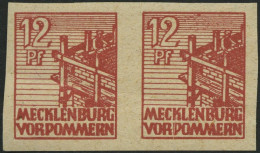 MECKLENBURG-VORPOMMERN 36ydU Paar , 1946, 12 Pf. Braunrot, Graues Papier, Ungezähnt, Im Waagerechten Paar, Diagonaler Bu - Other & Unclassified