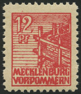 MECKLENBURG-VORPOMMERN 36zb , 1946, 12 Pf. Rot, Dünnes Papier, Pracht, Gepr. Kramp, Mi. 110.- - Other & Unclassified