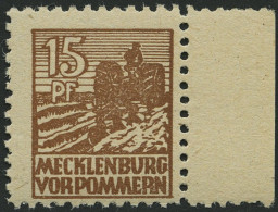 MECKLENBURG-VORPOMMERN 37ye , 1946, 15 Pf. Orangebraun, Graues Papier, Rechtes Randstück, Pracht, Gepr. Kramp, Mi. 90.- - Sonstige & Ohne Zuordnung