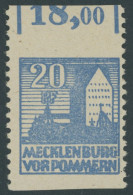 MECKLENBURG-VORPOMMERN 38yaUw , 1946, 20 Pf. Blau, Waagerecht Ungezähnt, Pracht, Mi. 150.- - Other & Unclassified