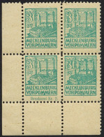 MECKLENBURG-VORPOMMERN 39zaDZ , 1946, 30 Pf. Lebhaftbläulichgrün, Dünnes Papier, Im Eckrandviererblock, Druckereizeichen - Autres & Non Classés