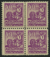 MECKLENBURG-VORPOMMERN 40yb VB , 1946, 40 Pf. Violettpurpur Im Viererblock, Pracht, Gepr. Kramp, Mi. 400.- - Sonstige & Ohne Zuordnung