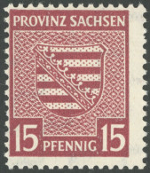 PROVINZ SACHSEN 80Xa , 1945, 15 Pf. Mittellilakarmin, Wz. 1X, Herstellungsbedingte Leichte Gummiwellung, Postfrisch, Pra - Autres & Non Classés