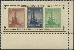 THÜRINGEN Bl. 1xb , 1945, Block Antifa, Weißes Kartonpapier, Type VI, Mi.Nr. 100 In Hellsiena, Pracht, Fotoattest Ströh, - Sonstige & Ohne Zuordnung