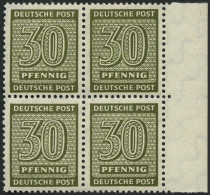 WEST-SACHSEN 135Xa VB , 1945, 30 Pf. Bräunlicholiv, Wz. 1X, Im Randviererblock, Pracht, Gepr. Dr. Jasch, Mi. 800.- - Otros & Sin Clasificación