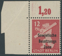 ALLGEMEINE-AUSGABEN 204wazDDII , 1948, 12 Pf. Mittelkarminrot, Aufdruck Einmal Normal Und Zusätzlicher Blinddruck, Linke - Otros & Sin Clasificación