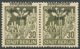 ALLGEMEINE-AUSGABEN 206bwaz Paar , 1948, 30 Pf. Schwärzlichbraunoliv Im Waagerechten Paar, Verschobener Aufdruck, Postfr - Sonstige & Ohne Zuordnung