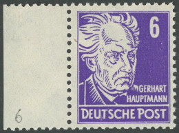 ALLGEMEINE-AUSGABEN 213b , 1948, 6 Pf Schwärzlichviolett Hauptmann, Linkes Randstück, Postfrisch, Pracht, Gepr. Schönher - Andere & Zonder Classificatie