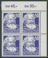 DDR 337 VB , 1952, 50 Pf. Marx Im Rechten Oberen Eckrandviererblock, Postfrisch, Pracht, Mi. (129.-) - Otros & Sin Clasificación