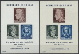 DDR Bl. 12IV , 1955, Block Schiller Mit Abart Vorgezogener Fußstrich Bei J, Beide Wz., 2 Prachtblocks - Autres & Non Classés