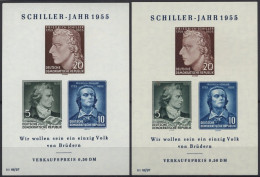 DDR Bl. 12IV , 1955, Block Schiller Mit Abart Vorgezogener Fußstrich Bei J, Beide Wz., 2 Prachtblocks - Altri & Non Classificati