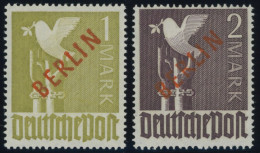 BERLIN 33/4 , 1949, 1 Und 2 M. Rotaufdruck, Falzrest, 2 Prachtwerte, Fotobefund H.D. Schlegel, Mi. 320.- - Andere & Zonder Classificatie