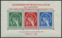 BERLIN Bl. 1I , 1949, Block Währungsgeschädigte Mit Abart Schraffierungsstrich In Der Opferschale, Format (110x67), Mini - Blocs