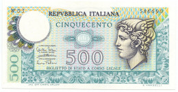 500 LIRE BIGLIETTO DI STATO MERCURIO SERIE SOSTITUTIVA 14/02/1974 FDS-/FDS - Autres & Non Classés