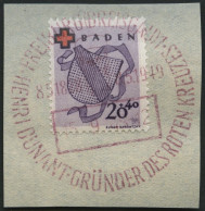 BADEN 43 BrfStk, 1949, 20 Pf. Rotes Kreuz Auf Briefstück Mit Rotem Sonderstempel, Gepr. Schlegel - Other & Unclassified