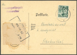 RHEINLAND PFALZ 37 BRIEF, 1949, 10 Pf. Dunkelbläulichgrün Auf Postkarte Mit Absender L2 Frauengefängnis Annweiler An Obe - Sonstige & Ohne Zuordnung