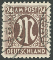 AMERIK. U. BRITISCHE ZONE 27C O, 1945, 24 Pf. Dunkelsiena, Gezähnt L 111/2:11, üblich Gezähnt Pracht, Gepr. Wehner, Mi.  - Autres & Non Classés