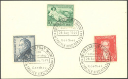 AMERIK. U. BRITISCHE ZONE 108-10 BrfStk, 1949, Goethe Auf Karte Mit Sonderstempel 200. Geburtstag, Pracht, Mi. (70.-) - Autres & Non Classés