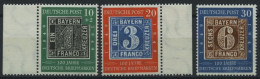 BUNDESREPUBLIK 113-15 , 1949, 100 Jahre Briefmarken, Prachtsatz, Mi. 100.- - Ongebruikt